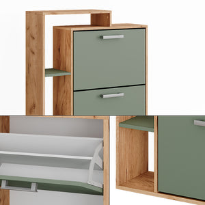 Vicco Scarpiera da ingresso Goldkraft rovere/verde 80 x 128.3 cm con 3 scomparti