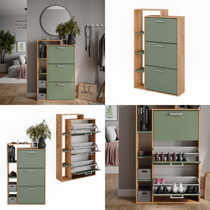 Vicco Scarpiera da ingresso Goldkraft rovere/verde 80 x 128.3 cm con 3 scomparti
