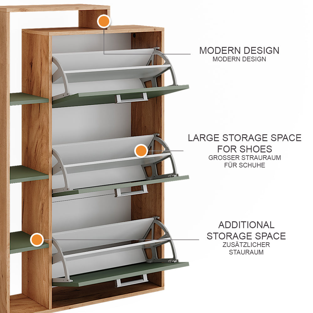 Vicco Scarpiera da ingresso Goldkraft rovere/verde 80 x 128.3 cm con 3 scomparti