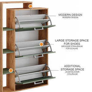 Vicco Scarpiera da ingresso Goldkraft rovere/verde 80 x 128.3 cm con 3 scomparti