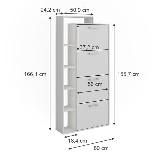 Vicco Scarpiera da ingresso Bianco 80 x 166.1 cm con 4 scomparti