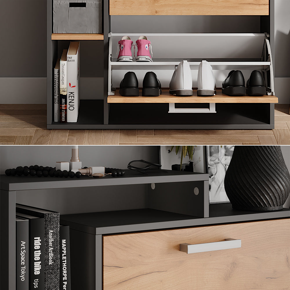 Vicco Scarpiera da ingresso Quercia dorata/antracite 80 x 166.1 cm con 4 scomparti