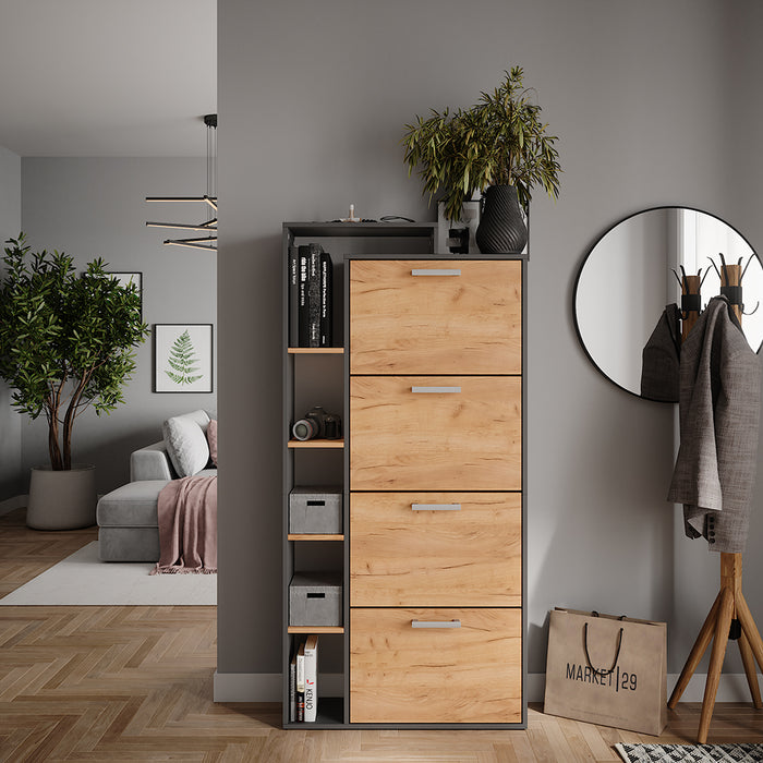 Vicco Scarpiera da ingresso Quercia dorata/antracite 80 x 166.1 cm con 4 scomparti
