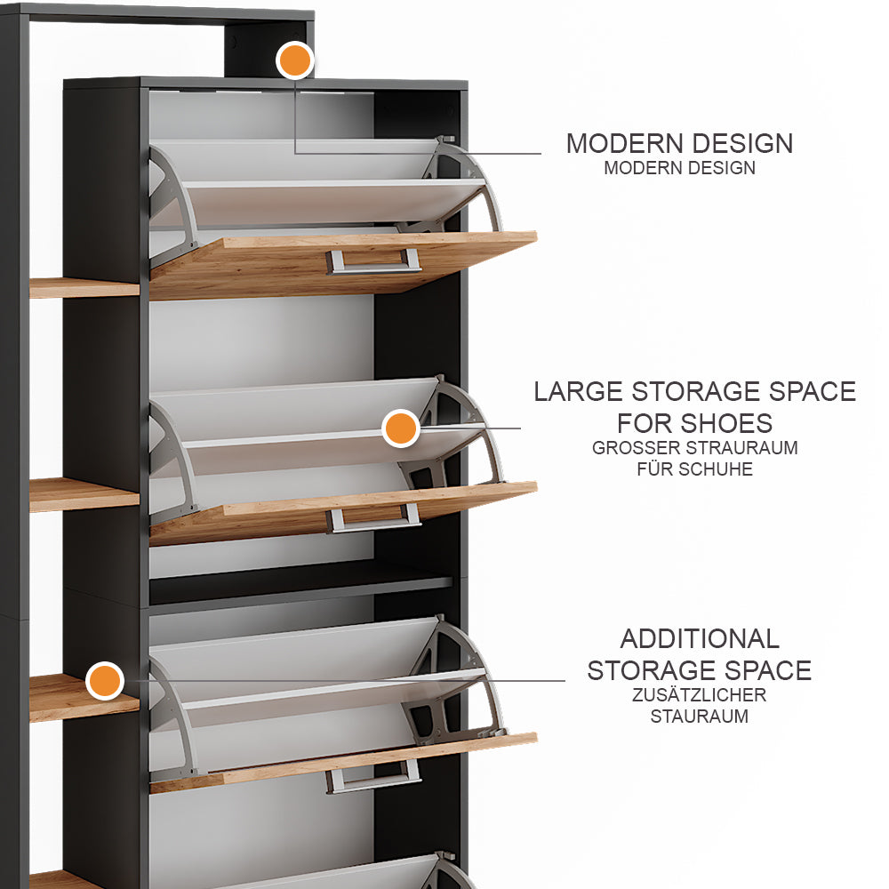 Vicco Scarpiera da ingresso Quercia dorata/antracite 80 x 166.1 cm con 4 scomparti