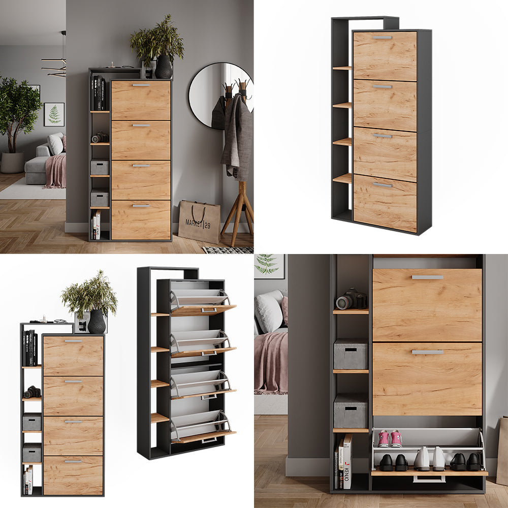 Vicco Scarpiera da ingresso Quercia dorata/antracite 80 x 166.1 cm con 4 scomparti