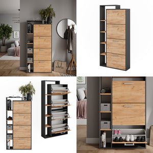 Vicco Scarpiera da ingresso Quercia dorata/antracite 80 x 166.1 cm con 4 scomparti