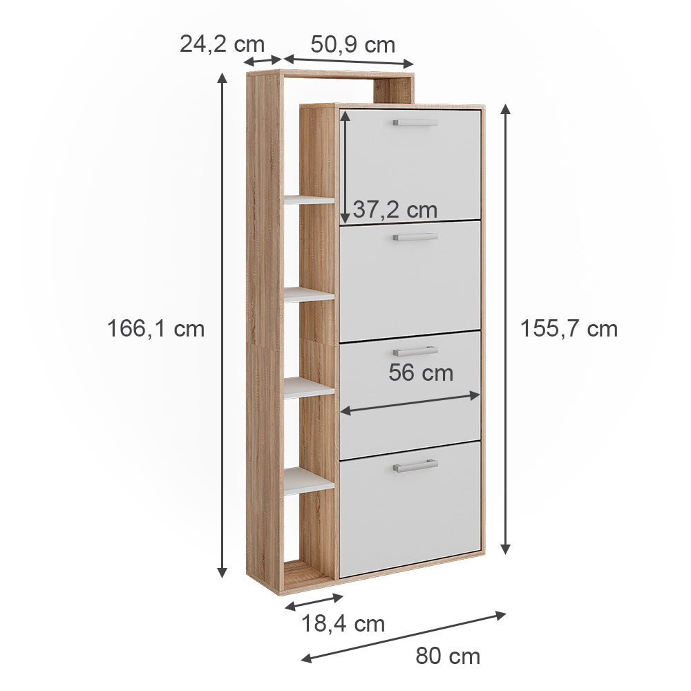 Vicco Scarpiera da ingresso Bianco/Sonoma 80 x 166.1 cm con 4 scomparti