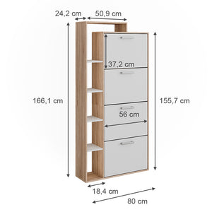 Vicco Scarpiera da ingresso Bianco/Sonoma 80 x 166.1 cm con 4 scomparti
