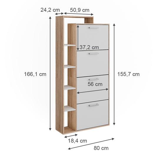Vicco Scarpiera da ingresso Bianco/Sonoma 80 x 166.1 cm con 4 scomparti