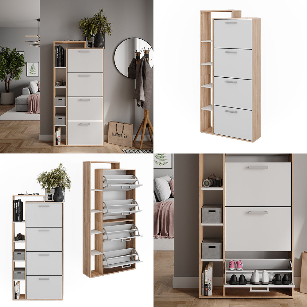 Vicco Scarpiera da ingresso Bianco/Sonoma 80 x 166.1 cm con 4 scomparti