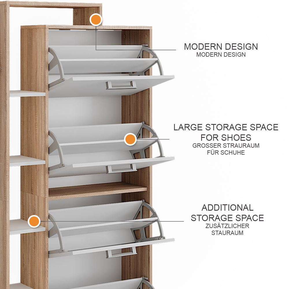 Vicco Scarpiera da ingresso Bianco/Sonoma 80 x 166.1 cm con 4 scomparti
