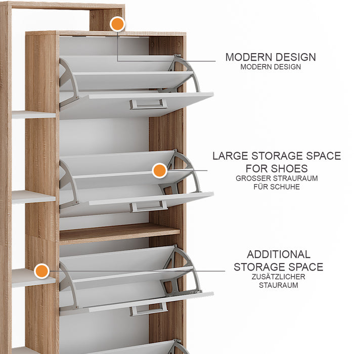 Vicco Scarpiera da ingresso Bianco/Sonoma 80 x 166.1 cm con 4 scomparti