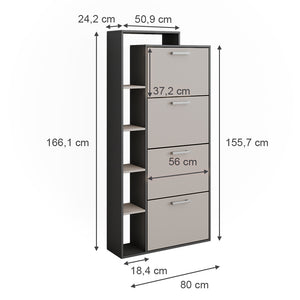 Vicco Scarpiera da ingresso Antracite/grigio 80 x 166.1 cm con 4 scomparti