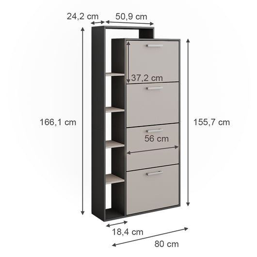 Vicco Scarpiera da ingresso Antracite/grigio 80 x 166.1 cm con 4 scomparti