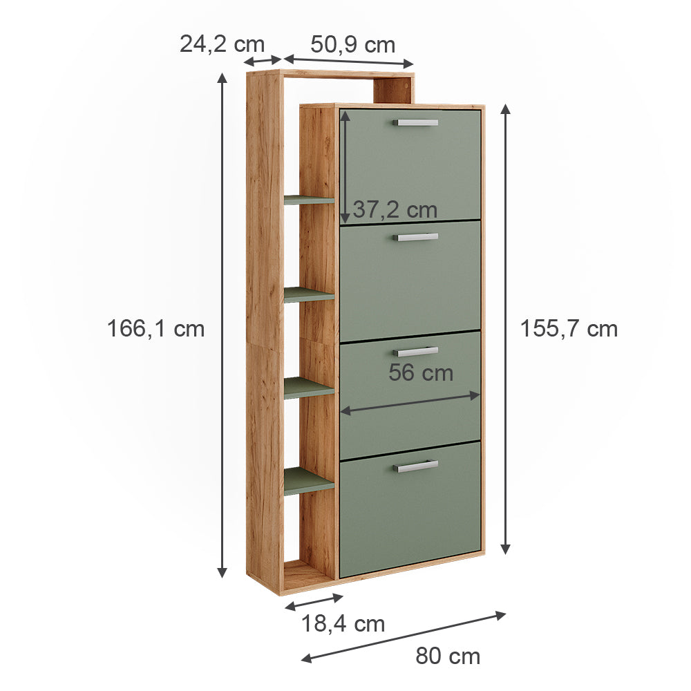 Vicco Scarpiera da ingresso Goldkraft rovere/verde 80 x 166.1 cm con 4 scomparti