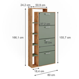 Vicco Scarpiera da ingresso Goldkraft rovere/verde 80 x 166.1 cm con 4 scomparti