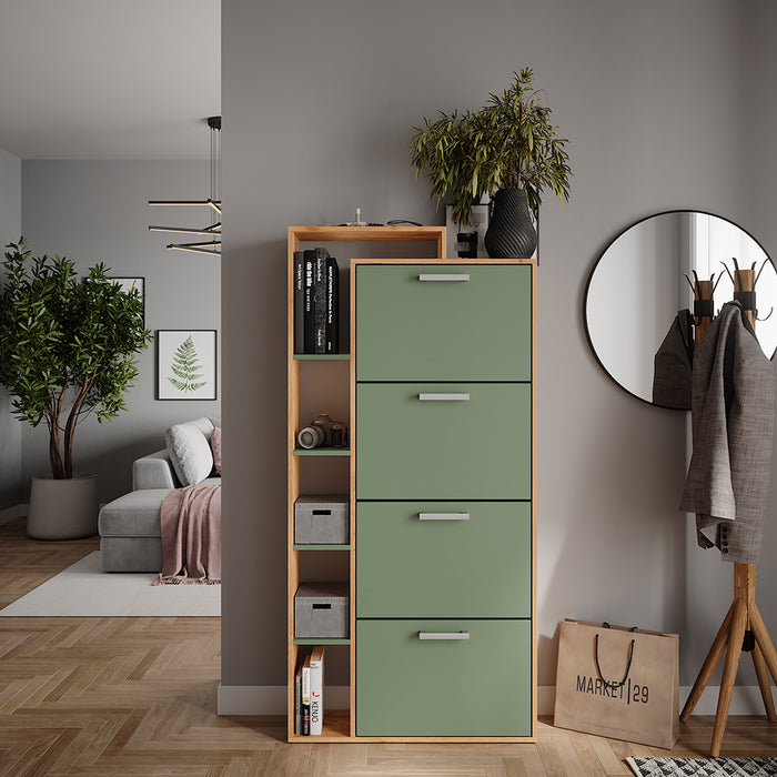 Vicco Scarpiera da ingresso Goldkraft rovere/verde 80 x 166.1 cm con 4 scomparti