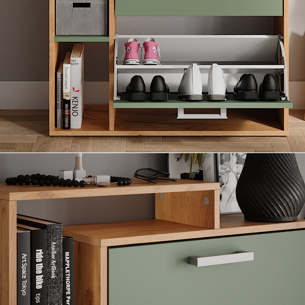 Vicco Scarpiera da ingresso Goldkraft rovere/verde 80 x 166.1 cm con 4 scomparti