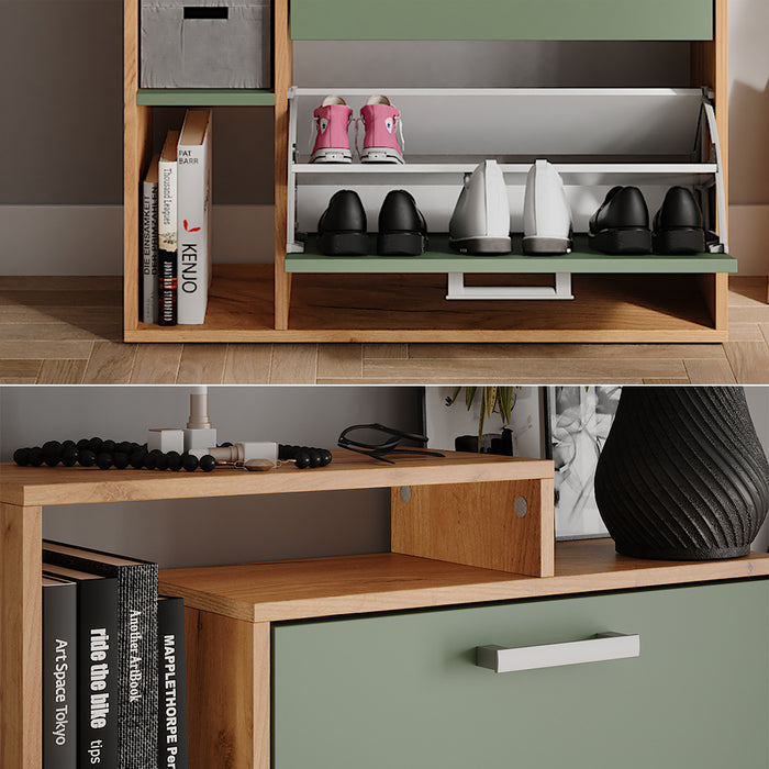 Vicco Scarpiera da ingresso Goldkraft rovere/verde 80 x 166.1 cm con 4 scomparti