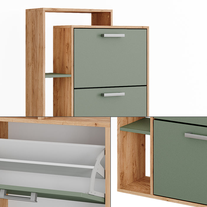 Vicco Scarpiera da ingresso Goldkraft rovere/verde 80 x 166.1 cm con 4 scomparti