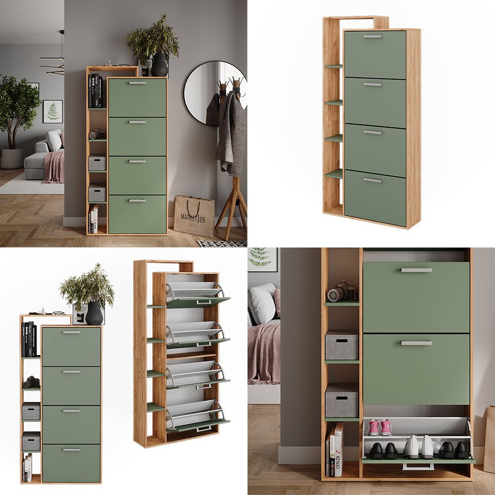 Vicco Scarpiera da ingresso Goldkraft rovere/verde 80 x 166.1 cm con 4 scomparti