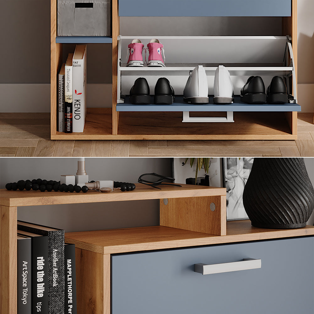 Vicco Scarpiera da ingresso Goldkraft rovere/blu 80 x 166.1 cm con 4 scomparti