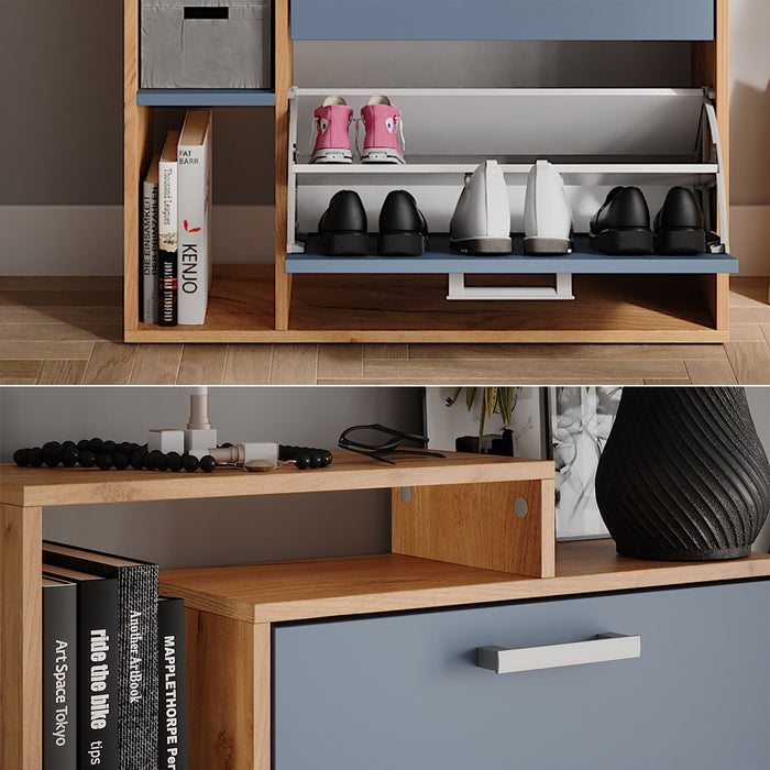 Vicco Scarpiera da ingresso Goldkraft rovere/blu 80 x 166.1 cm con 4 scomparti