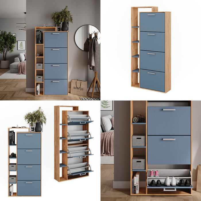 Vicco Scarpiera da ingresso Goldkraft rovere/blu 80 x 166.1 cm con 4 scomparti