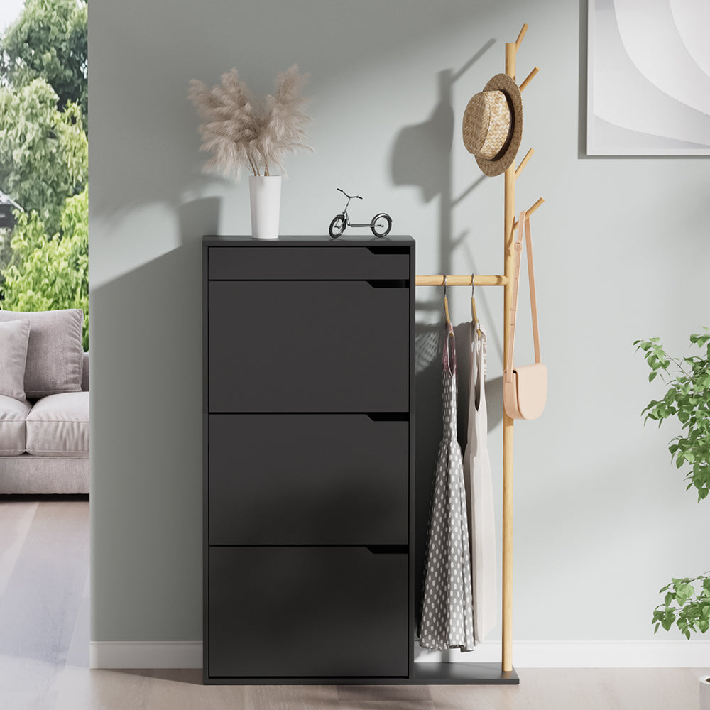 Vicco Armadio per le scarpe Nero 90 x 181.5 cm con 3 scomparti, 1 cassetto