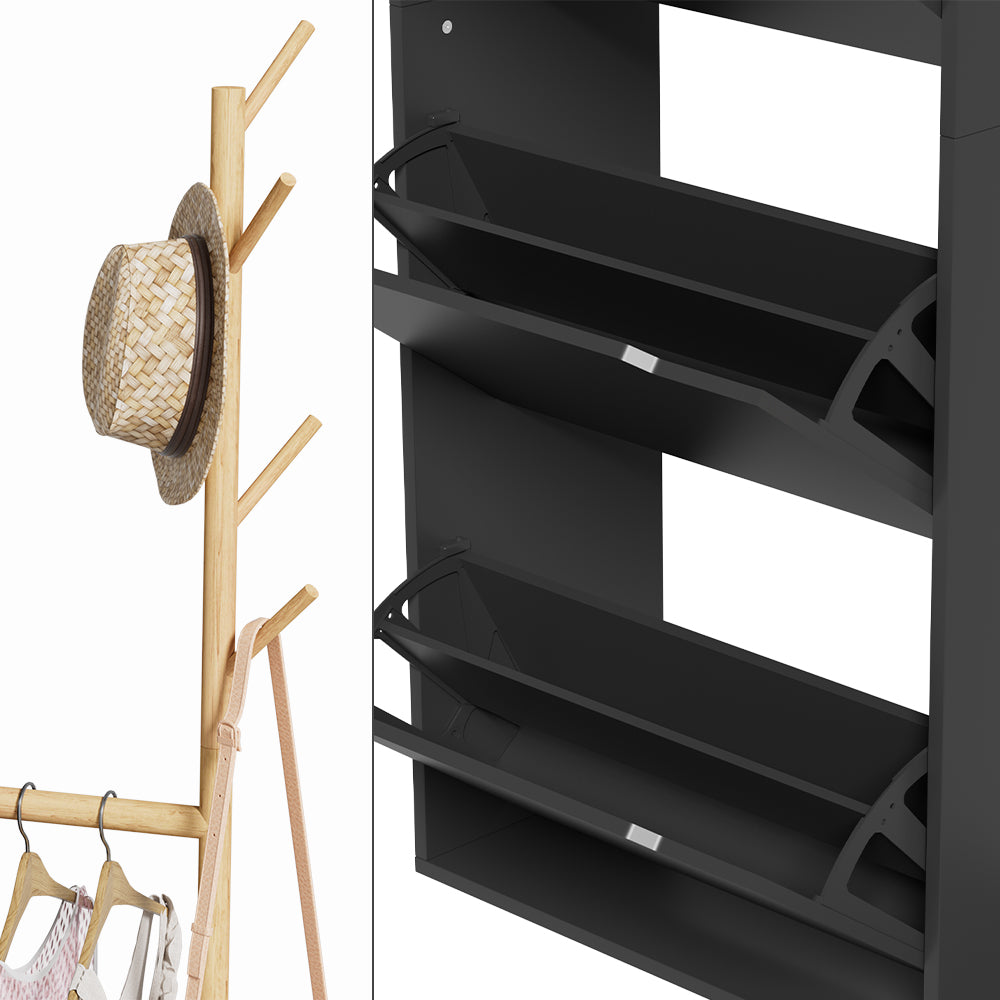 Vicco Armadio per le scarpe Nero 90 x 181.5 cm con 3 scomparti, 1 cassetto