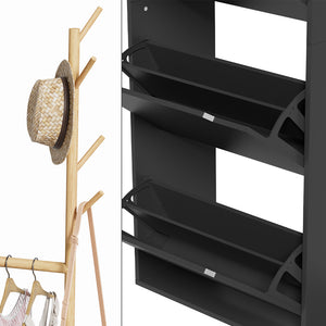 Vicco Armadio per le scarpe Nero 90 x 181.5 cm con 3 scomparti, 1 cassetto