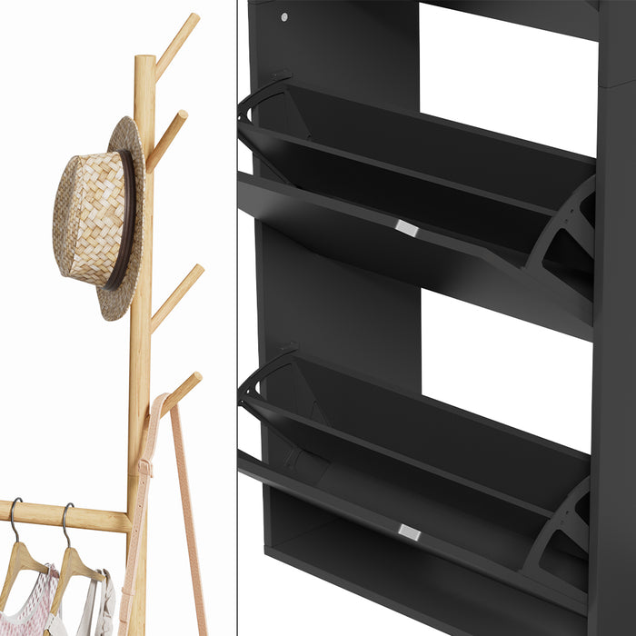 Vicco Armadio per le scarpe Nero 90 x 181.5 cm con 3 scomparti, 1 cassetto