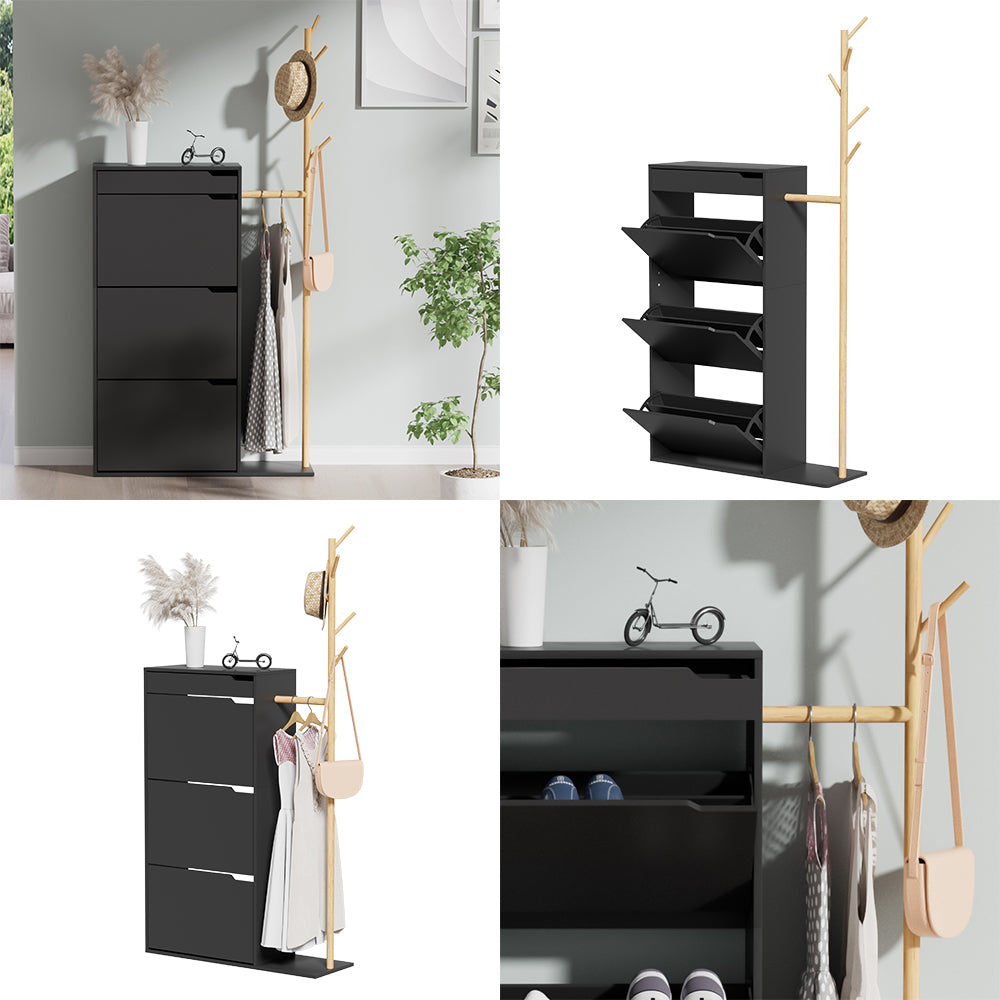 Vicco Armadio per le scarpe Nero 90 x 181.5 cm con 3 scomparti, 1 cassetto