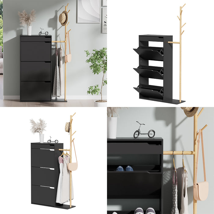 Vicco Armadio per le scarpe Nero 90 x 181.5 cm con 3 scomparti, 1 cassetto