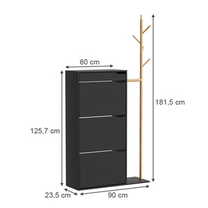 Vicco Armadio per le scarpe Nero 90 x 181.5 cm con 3 scomparti, 1 cassetto