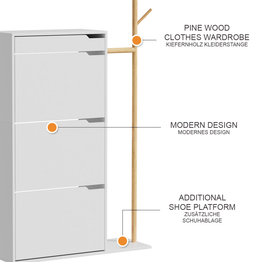 Vicco Mobile porta scarpe Bianco 90 x 181.5 cm con 3 scomparti, 1 cassetto