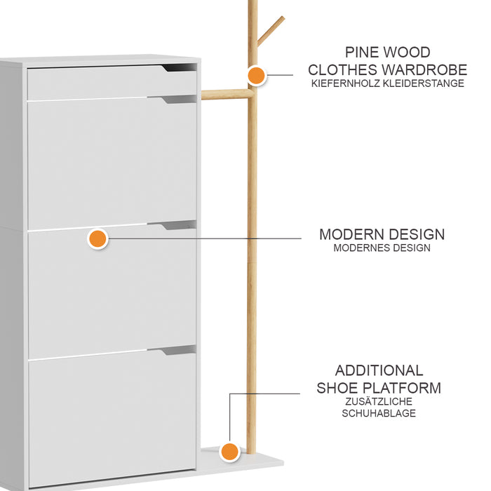 Vicco Mobile porta scarpe Bianco 90 x 181.5 cm con 3 scomparti, 1 cassetto