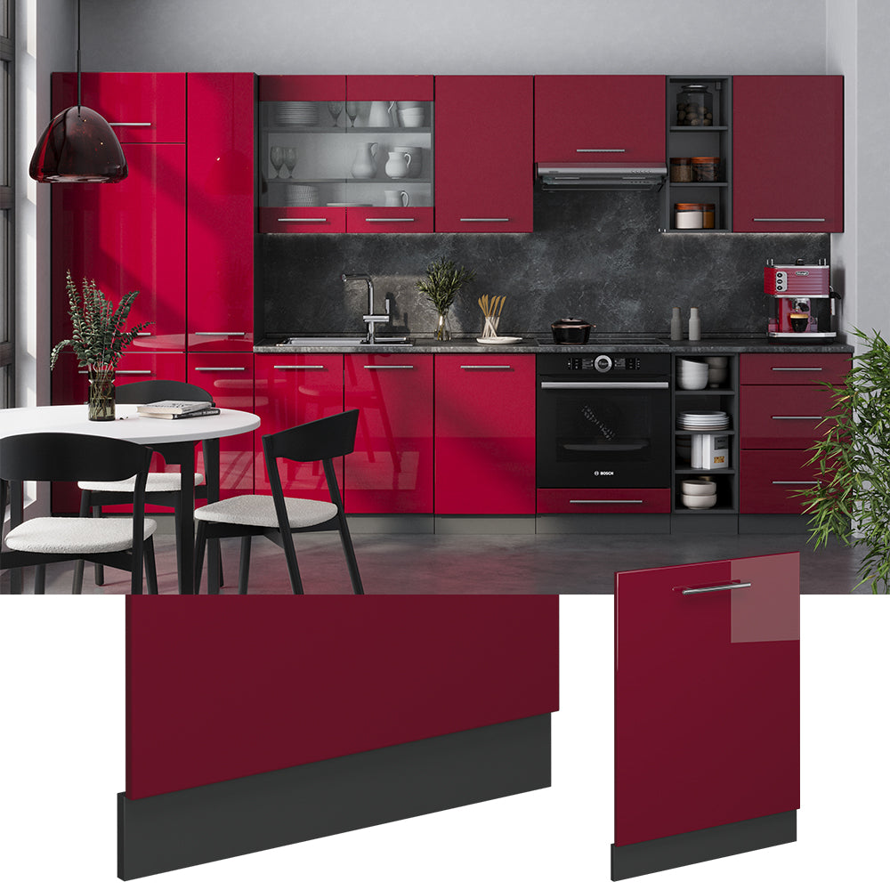 Vicco Pannello frontale della lavastoviglie Rosso bordeaux lucido 60 cm senza piano di lavoro