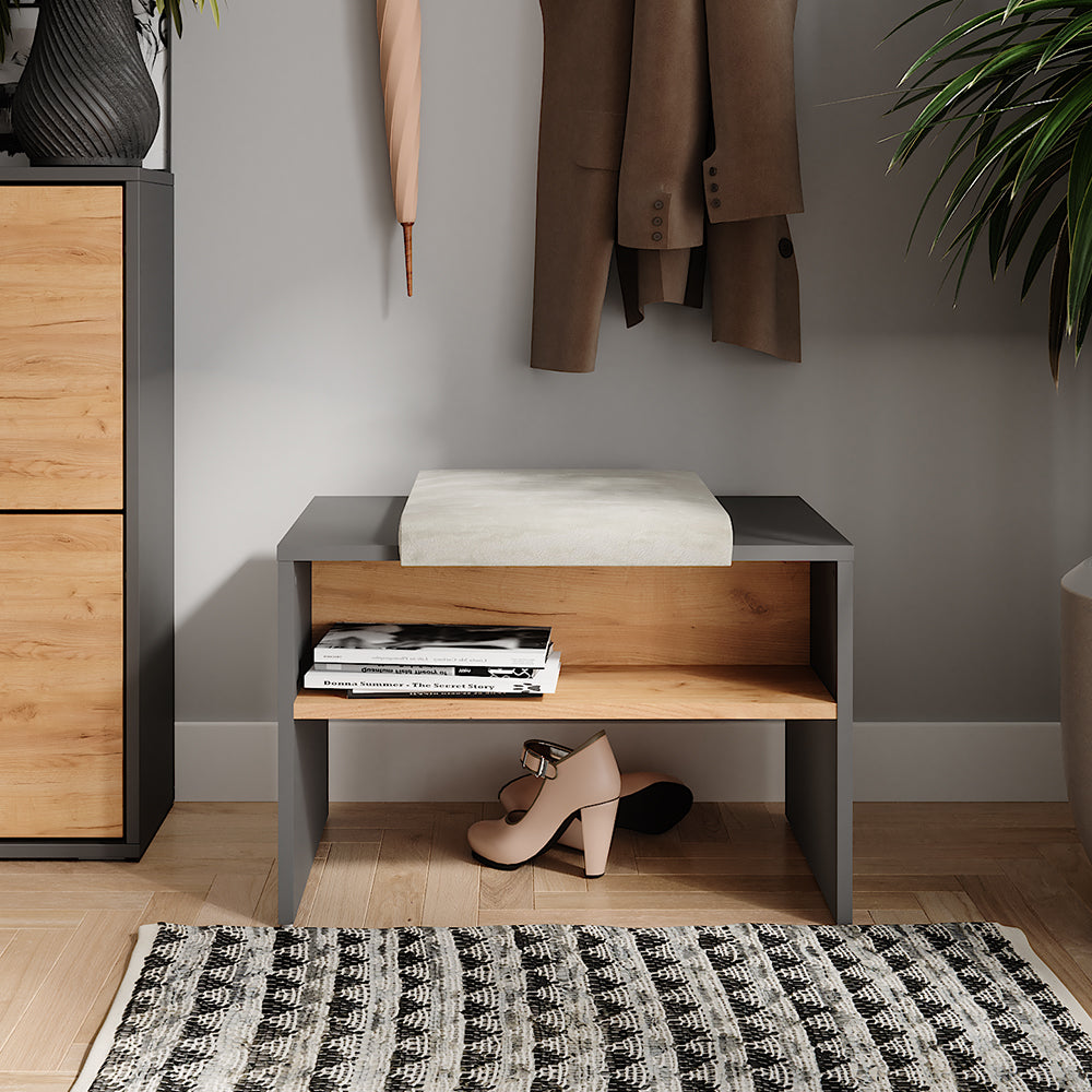 Vicco Panca scarpiera da ingresso Antracite/quercia dorata 60 x 60 cm