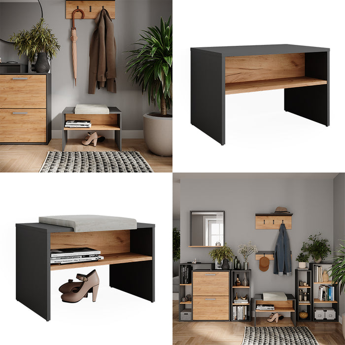 Vicco Panca scarpiera da ingresso Antracite/quercia dorata 60 x 60 cm