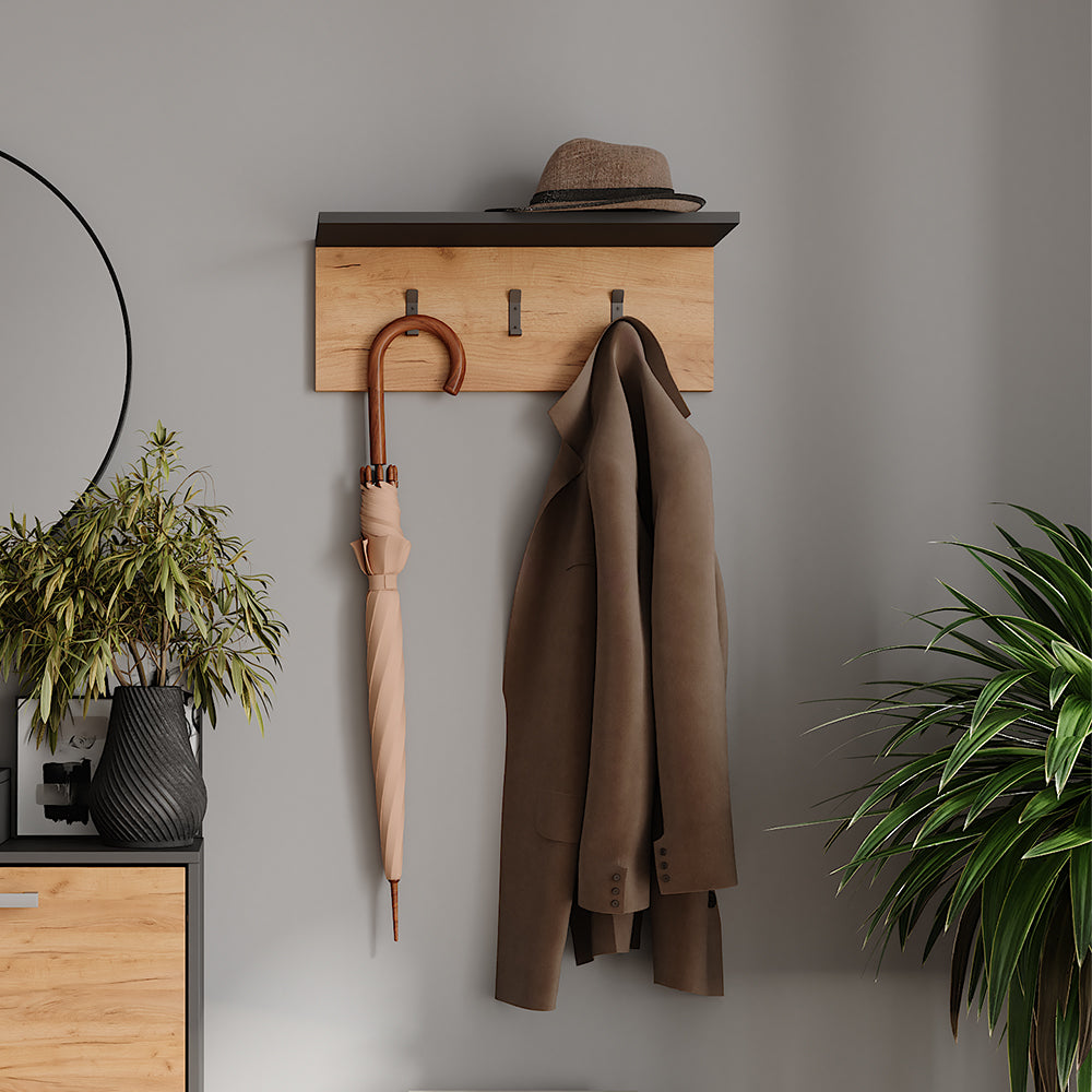 Vicco Appendiabiti da parete Antracite/quercia dorata 60 x 21.6 cm