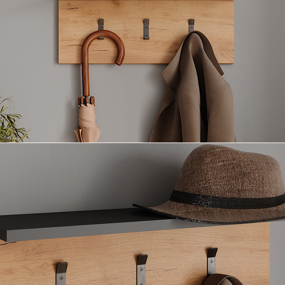 Vicco Appendiabiti da parete Antracite/quercia dorata 60 x 21.6 cm