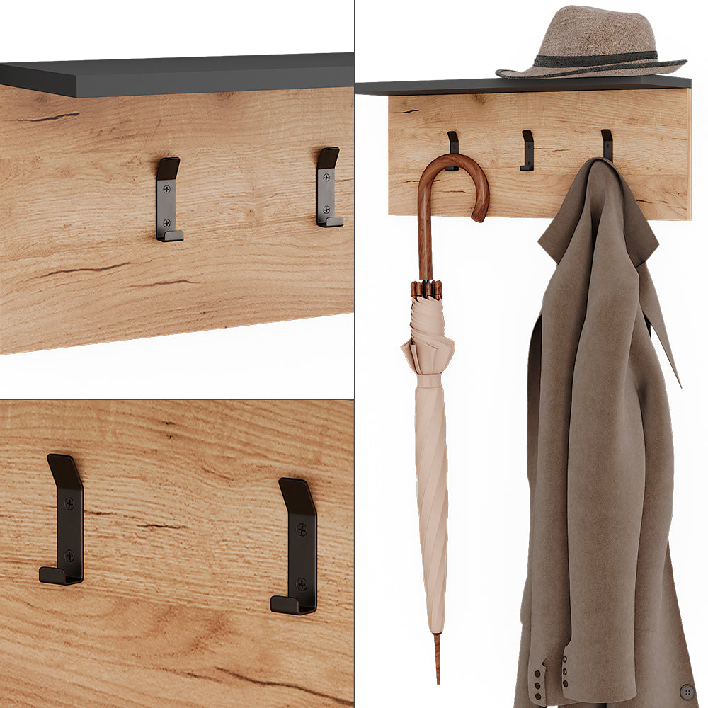 Vicco Appendiabiti da parete Antracite/quercia dorata 60 x 21.6 cm