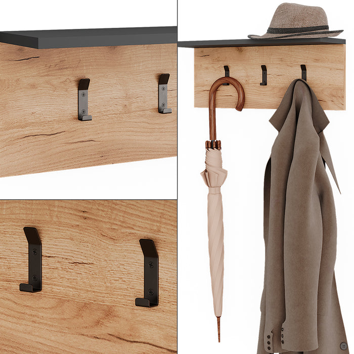 Vicco Appendiabiti da parete Antracite/quercia dorata 60 x 21.6 cm