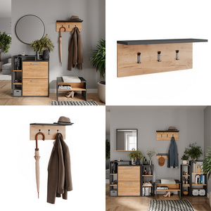 Vicco Appendiabiti da parete Antracite/quercia dorata 60 x 21.6 cm