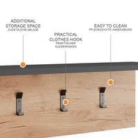 Vicco Appendiabiti da parete Antracite/quercia dorata 60 x 21.6 cm