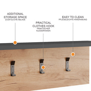 Vicco Appendiabiti da parete Antracite/quercia dorata 60 x 21.6 cm
