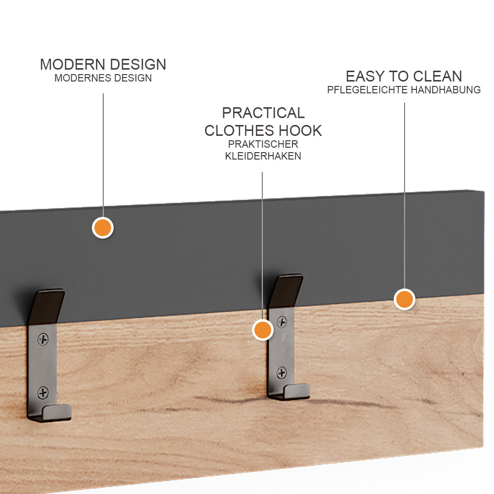 Vicco Appendiabiti da parete Antracite/quercia dorata 60 x 15 cm