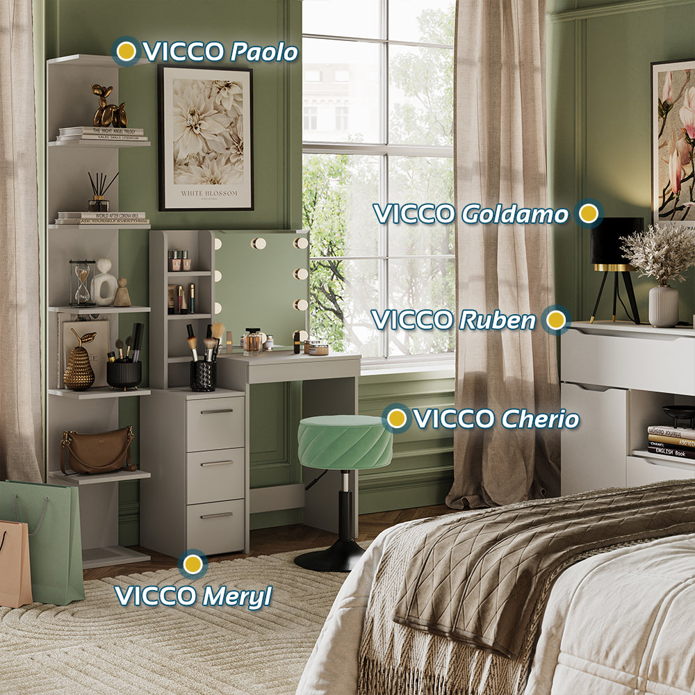 Vicco Tavolo da toeletta Bianco 40 cm con illuminazione a LED