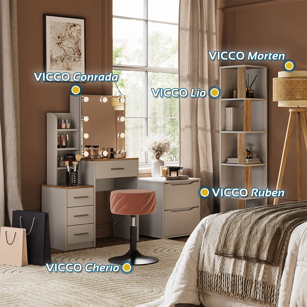 Vicco Tavolo da toeletta Bianco/Sonoma 36 cm con illuminazione a LED